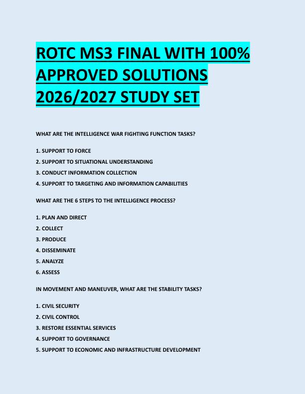 ROTC MS3 FINAL WITH 100%  APPROVED SOLUTIONS  2026/2027 STUDY SET 