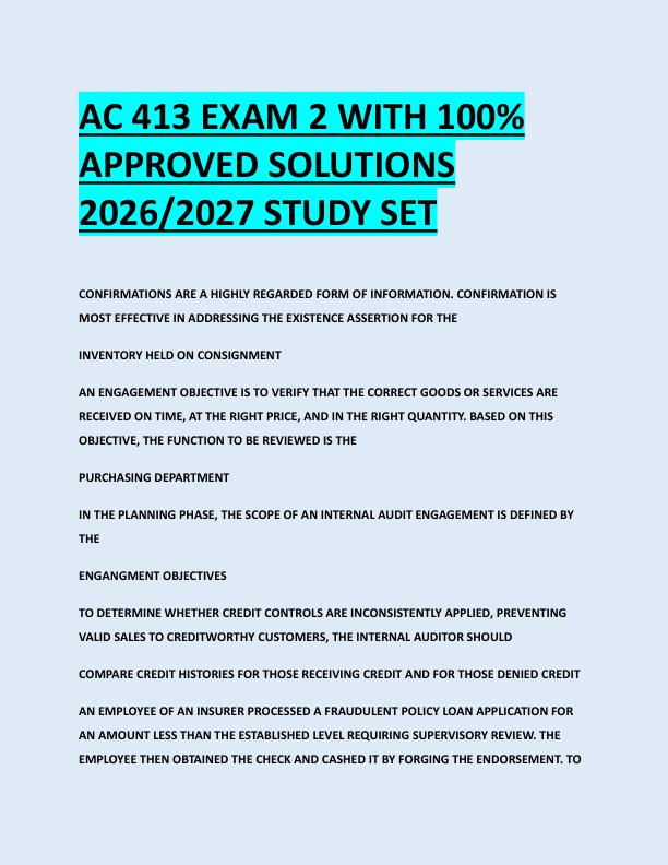 AC 413 EXAM 2 WITH 100%  APPROVED SOLUTIONS  2026/2027 STUDY SET