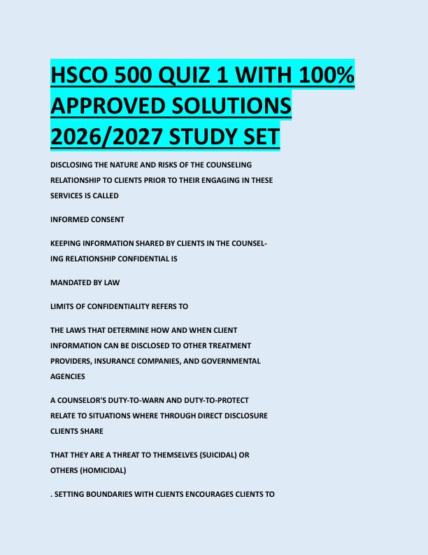 HSCO 500 QUIZ 1 WITH 100%  APPROVED SOLUTIONS  2026/2027 STUDY SET 