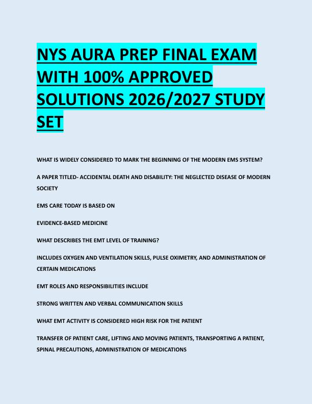NYS AURA PREP FINAL EXAM  WITH 100% APPROVED  SOLUTIONS 2026/2027 STUDY  SET 
