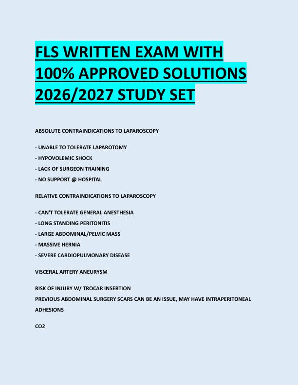 FLS WRITTEN EXAM WITH  100% APPROVED SOLUTIONS  2026/2027 STUDY SET