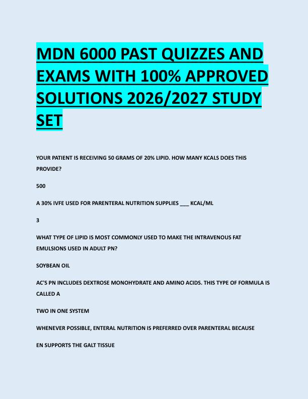 MDN 6000 PAST QUIZZES AND  EXAMS WITH 100% APPROVED  SOLUTIONS 2026/2027 STUDY  SET 