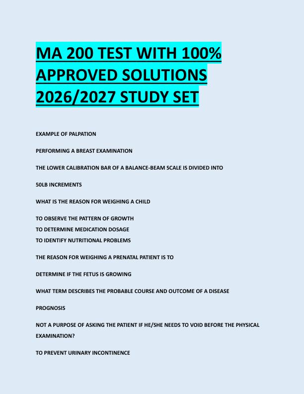 MA 200 TEST WITH 100%  APPROVED SOLUTIONS  2026/2027 STUDY SET