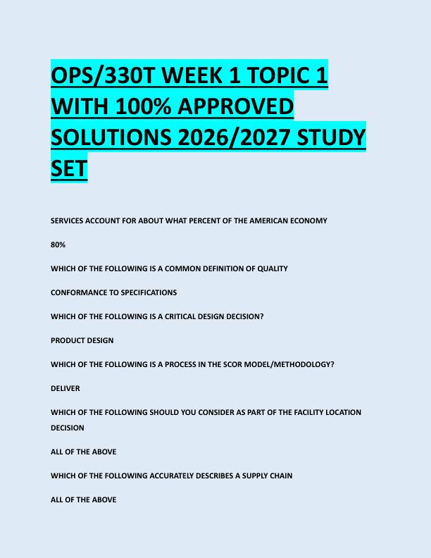 WITH 100% APPROVED  SOLUTIONS 2026/2027 STUDY  SET 