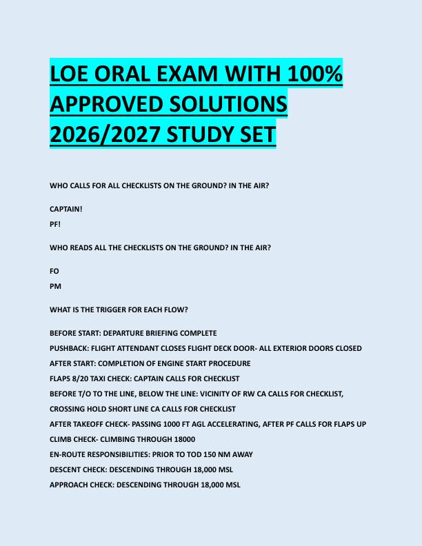 LOE ORAL EXAM WITH 100%  APPROVED SOLUTIONS  2026/2027 STUDY SET