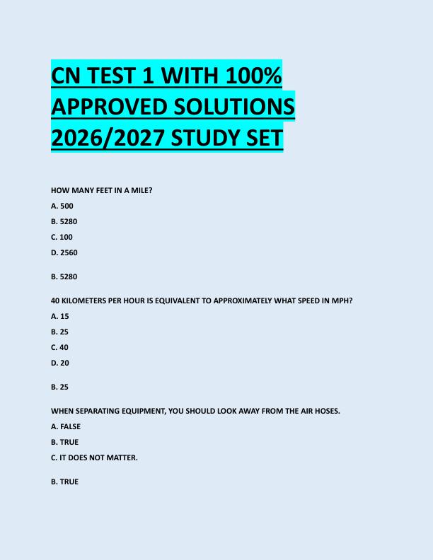 CN TEST 1 WITH 100%  APPROVED SOLUTIONS  2026/2027 STUDY SET