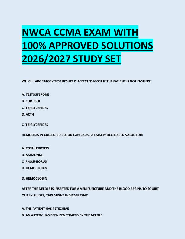NWCA CCMA EXAM WITH  100% APPROVED SOLUTIONS  2026/2027 STUDY SET