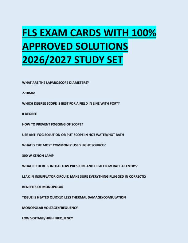 FLS EXAM CARDS WITH 100%  APPROVED SOLUTIONS  2026/2027 STUDY SET 