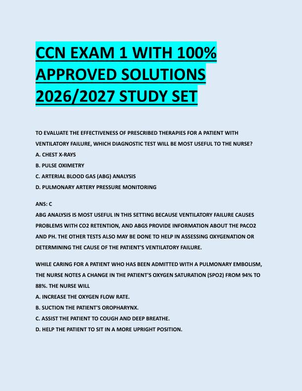 CCN EXAM 1 WITH 100%  APPROVED SOLUTIONS  2026/2027 STUDY SET 