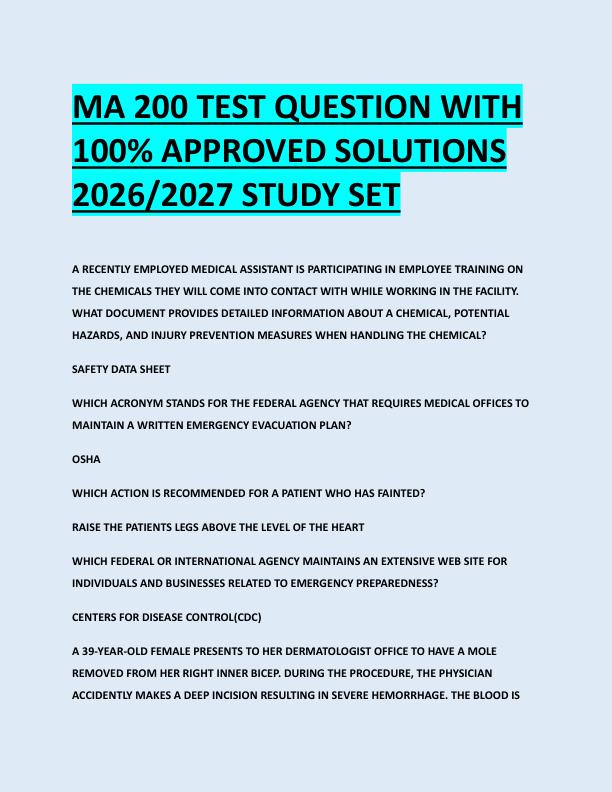 MA 200 TEST QUESTION WITH  100% APPROVED SOLUTIONS  2026/2027 STUDY SET