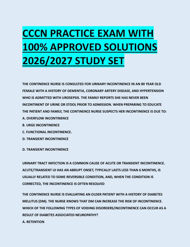 CCCN PRACTICE EXAM WITH  100% APPROVED SOLUTIONS  2026/2027 STUDY SET 
