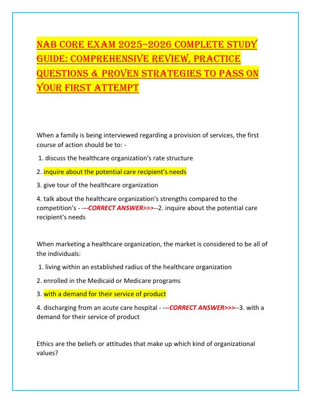 NAB CORE Exam 2025
