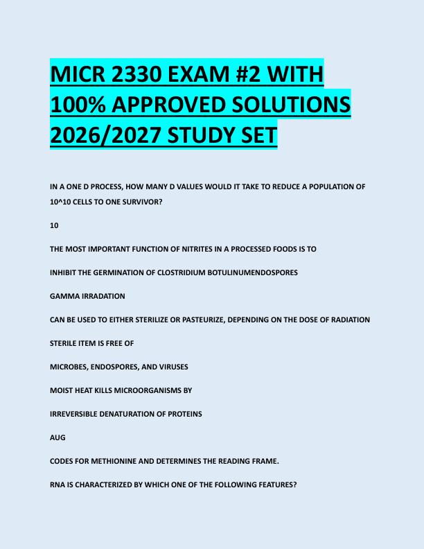 MICR 2330 EXAM #2 WITH  100% APPROVED SOLUTIONS  2026/2027 STUDY SET 