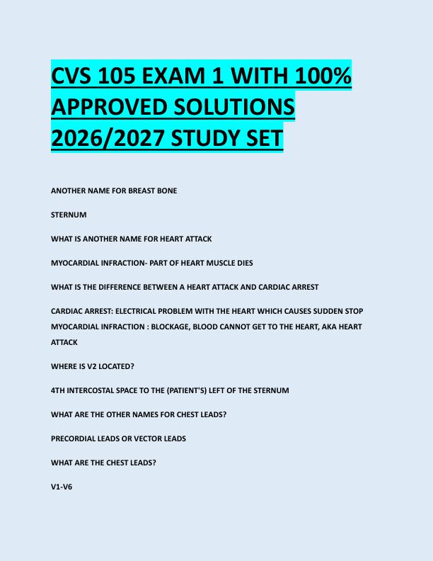 CVS 105 EXAM 1 WITH 100%  APPROVED SOLUTIONS  2026/2027 STUDY SET