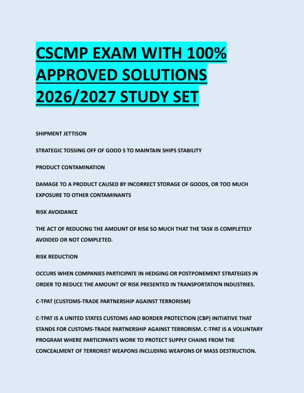 CSCMP EXAM WITH 100%  APPROVED SOLUTIONS  2026/2027 STUDY SET 