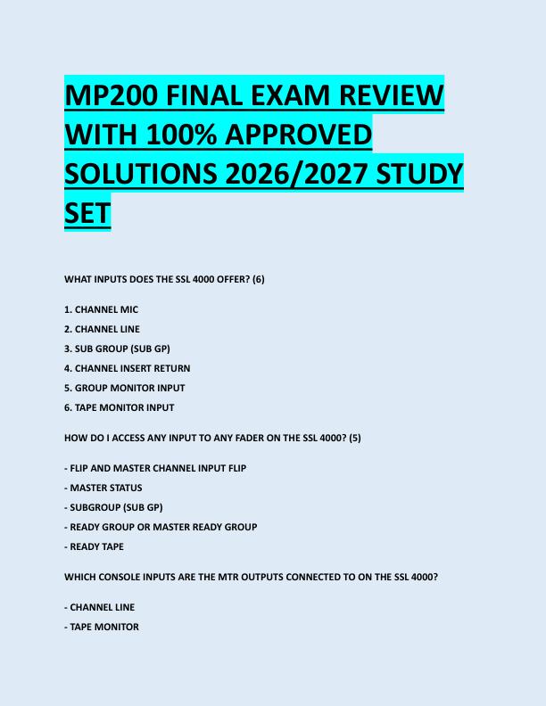 MP200 FINAL EXAM REVIEW  WITH 100% APPROVED  SOLUTIONS 2026/2027 STUDY  SET 