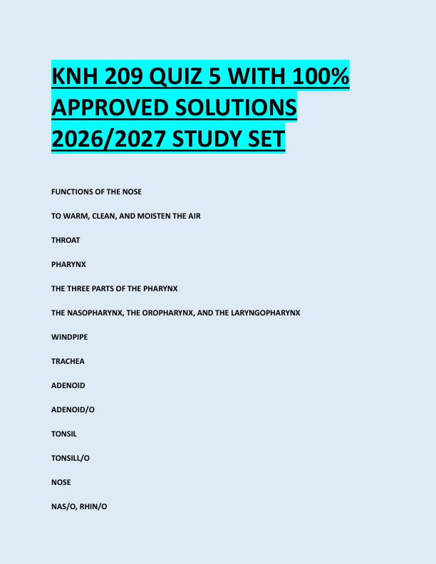 KNH 209 QUIZ 5 WITH 100%  APPROVED SOLUTIONS  2026/2027 STUDY SET