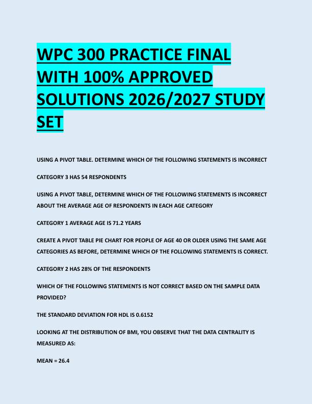 WPC 300 PRACTICE FINAL  WITH 100% APPROVED  SOLUTIONS 2026/2027 STUDY  SET 