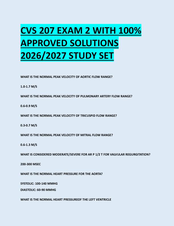 CVS 207 EXAM 2 WITH 100%  APPROVED SOLUTIONS  2026/2027 STUDY SET 