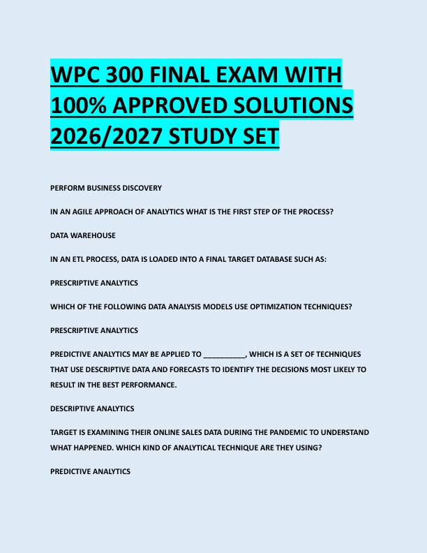 WPC 300 FINAL EXAM WITH  100% APPROVED SOLUTIONS  2026/2027 STUDY SET 