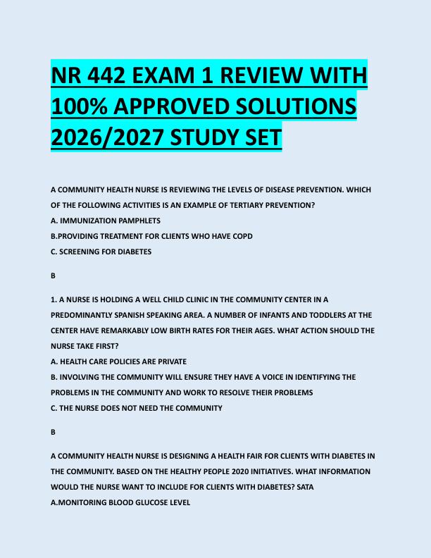 NR 442 EXAM 1 REVIEW WITH  100% APPROVED SOLUTIONS  2026/2027 STUDY SET 