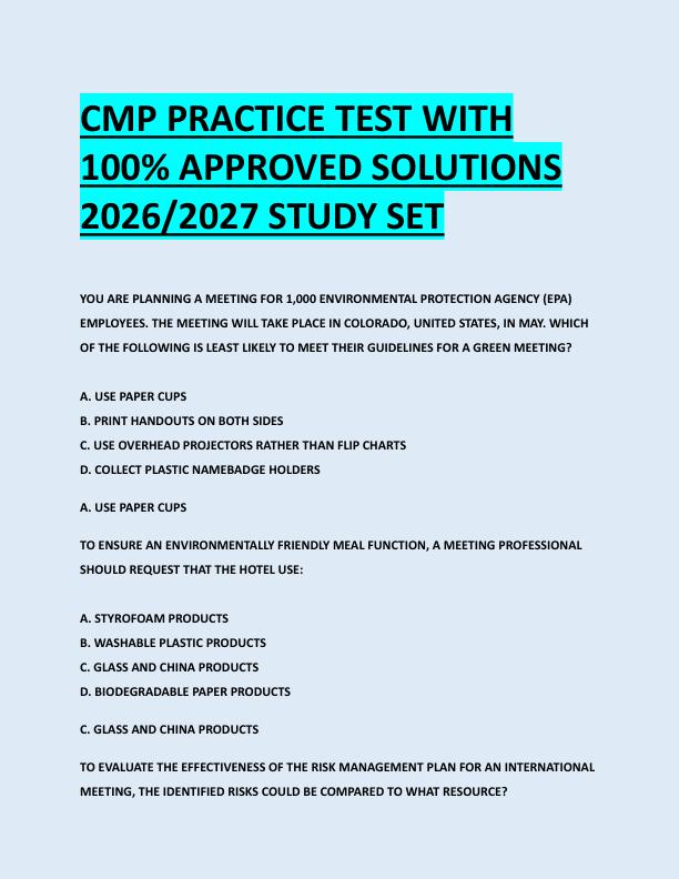 CMP PRACTICE TEST WITH  100% APPROVED SOLUTIONS  2026/2027 STUDY SET