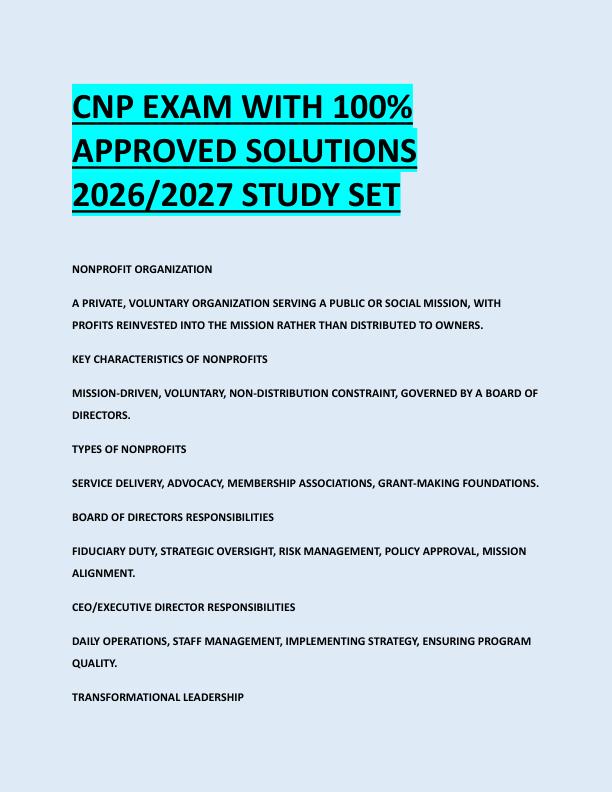 CNP EXAM WITH 100%  APPROVED SOLUTIONS  2026/2027 STUDY SET 