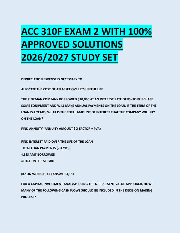 ACC 310F EXAM 2 WITH 100%  APPROVED SOLUTIONS  2026/2027 STUDY SET 