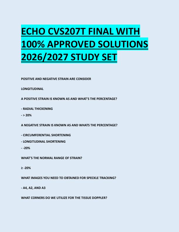 ECHO CVS207T FINAL WITH  100% APPROVED SOLUTIONS  2026/2027 STUDY SET 