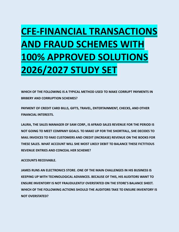 CFE-FINANCIAL TRANSACTIONS  AND FRAUD SCHEMES WITH  100% APPROVED SOLUTIONS  2026/2027 STUDY SET 