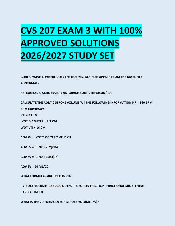 CVS 207 EXAM 3 WITH 100%  APPROVED SOLUTIONS  2026/2027 STUDY SET