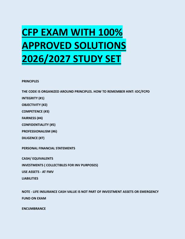 CFP EXAM WITH 100%  APPROVED SOLUTIONS  2026/2027 STUDY SET 