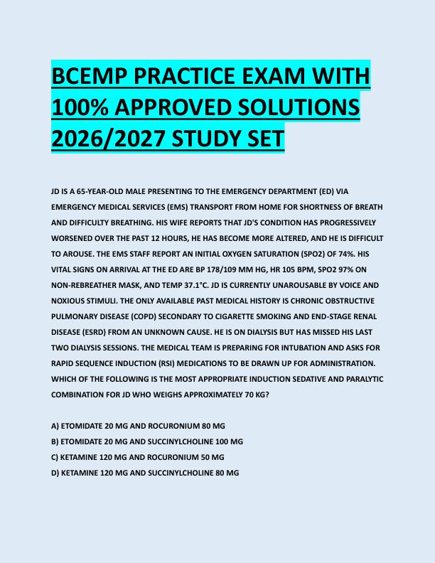 BCEMP PRACTICE EXAM WITH  100% APPROVED SOLUTIONS  2026/2027 STUDY SET 
