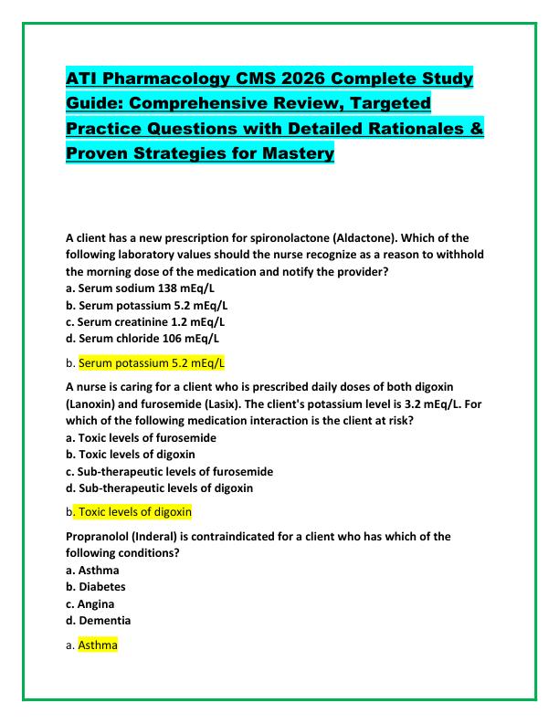 ATI Pharmacology CMS 2026 Complete Study Guide