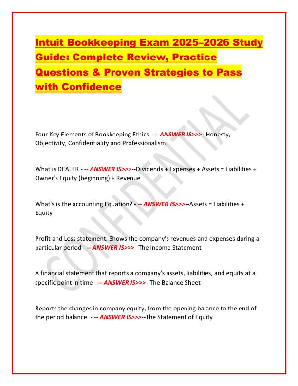 Intuit Bookkeeping Exam 2025