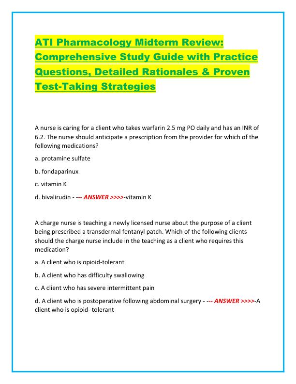 ATI Pharmacology Midterm Review