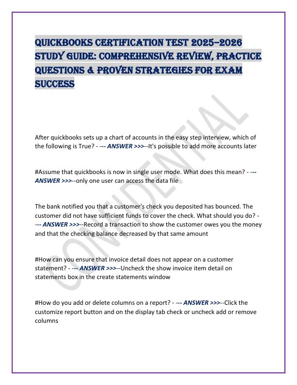 QuickBooks Certification Test 2025