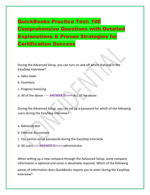 QuickBooks Practice Test