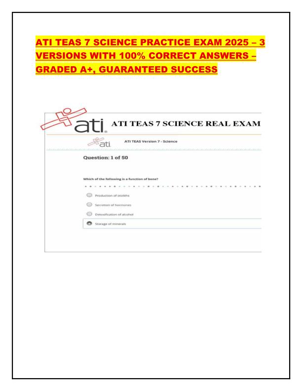ATI TEAS 7 SCIENCE PRACTICE EXAM 2025