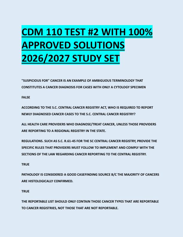 CDM 110 TEST #2 WITH 100%  APPROVED SOLUTIONS  2026/2027 STUDY SET