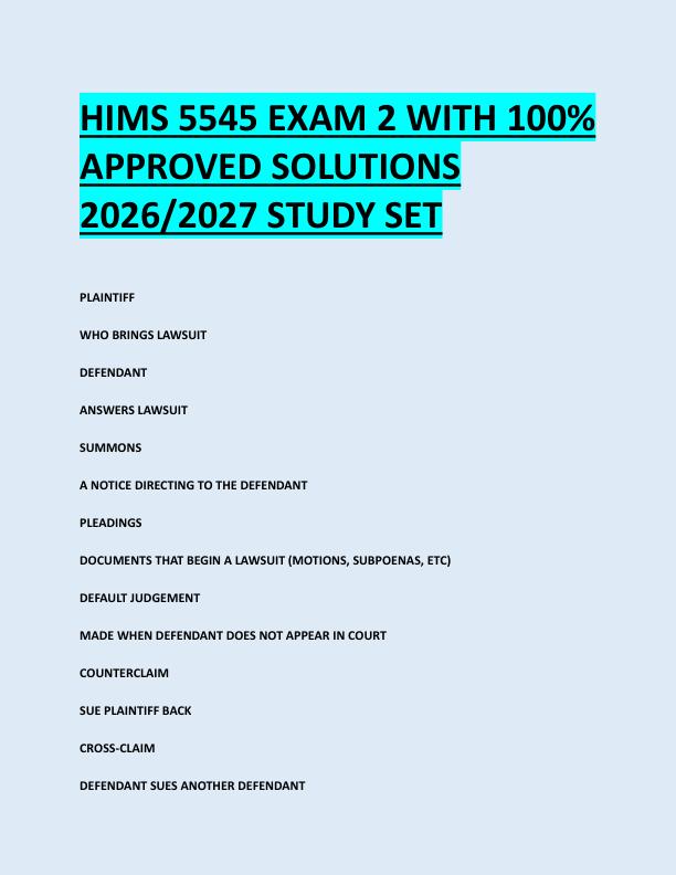 HIMS 5545 EXAM 2 WITH 100%  APPROVED SOLUTIONS  2026/2027 STUDY SET