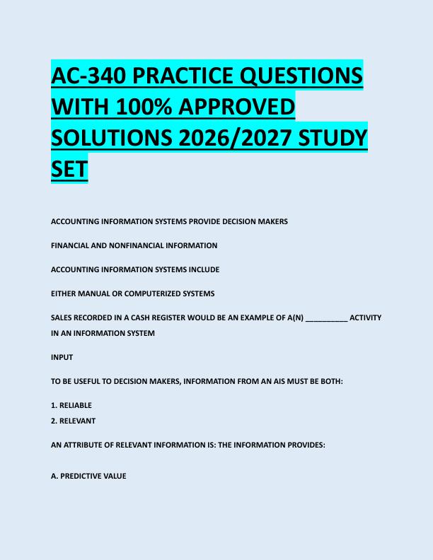 AC-340 PRACTICE QUESTIONS  WITH 100% APPROVED  SOLUTIONS 2026/2027 STUDY  SET 