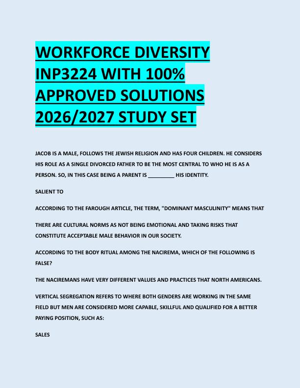 WORKFORCE DIVERSITY  INP3224 WITH 100%  APPROVED SOLUTIONS  2026/2027 STUDY SET 