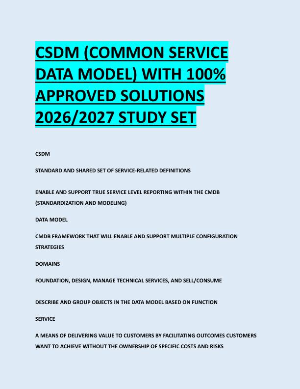 CSDM (COMMON SERVICE  DATA MODEL) WITH 100%  APPROVED SOLUTIONS  2026/2027 STUDY SET 