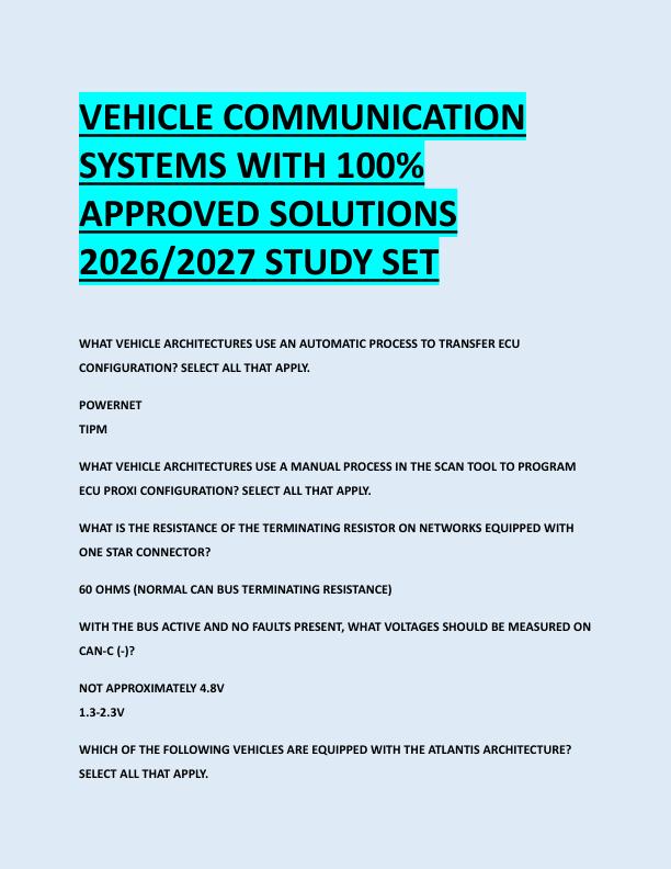 VEHICLE COMMUNICATION  SYSTEMS WITH 100%  APPROVED SOLUTIONS  2026/2027 STUDY SET