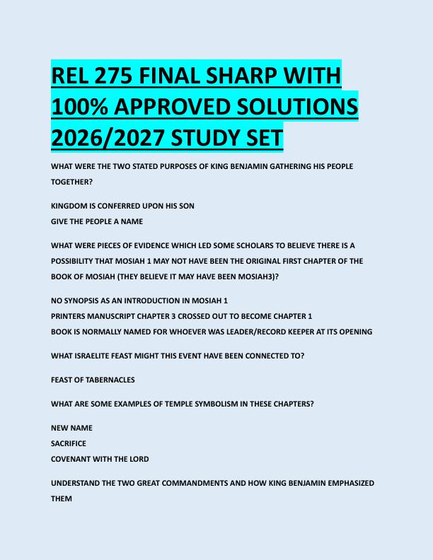 REL 275 FINAL SHARP WITH  100% APPROVED SOLUTIONS  2026/2027 STUDY SET 