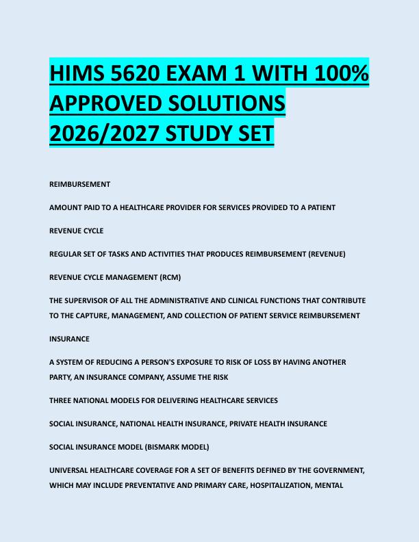 HIMS 5620 EXAM 1 WITH 100%  APPROVED SOLUTIONS  2026/2027 STUDY SET 