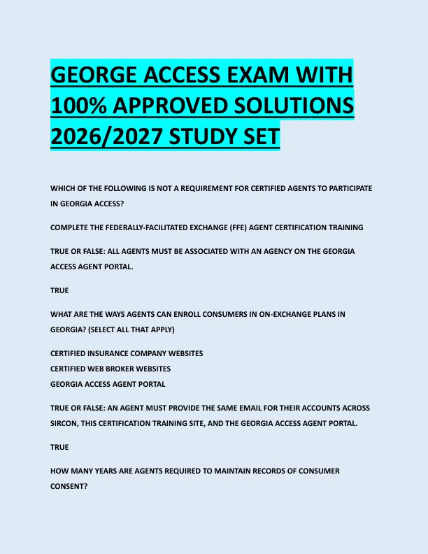 GEORGE ACCESS EXAM WITH  100% APPROVED SOLUTIONS  2026/2027 STUDY SET 