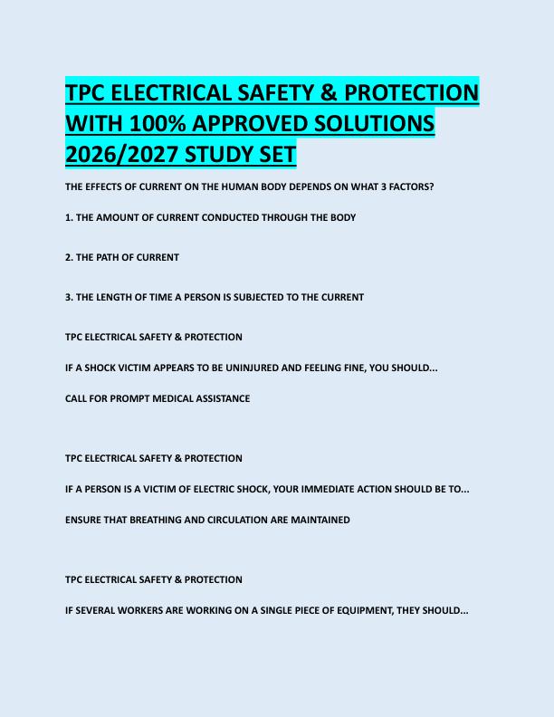 TPC ELECTRICAL SAFETY & PROTECTION  WITH 100% APPROVED SOLUTIONS  2026/2027 STUDY SET 