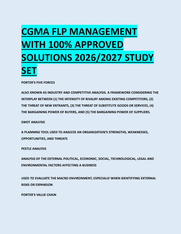 CGMA FLP MANAGEMENT  WITH 100% APPROVED  SOLUTIONS 2026/2027 STUDY  SET 
